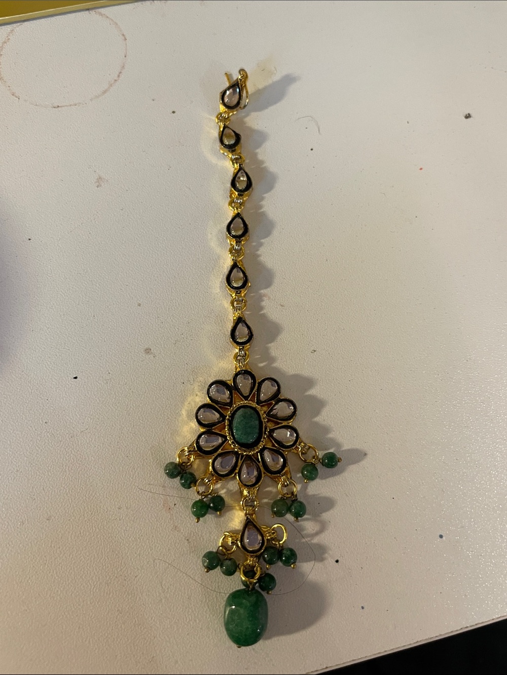 Gold-Tone Necklace Pendant with Green Stones